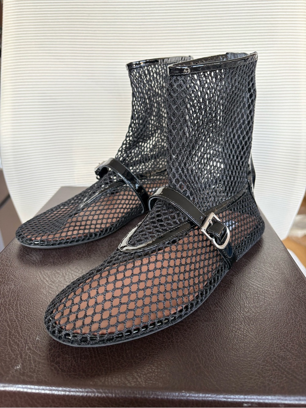ALAIA fishnet patent calfskin boots Size
